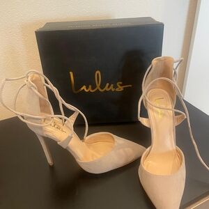 Lulu's Elegant Nude Lace-Up Heels